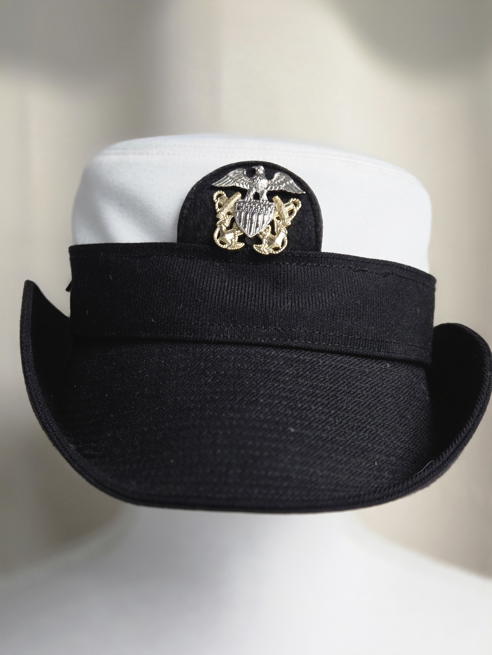 Vintage Women's Naval Style Black White Dress Bucket Hat Size 21.5